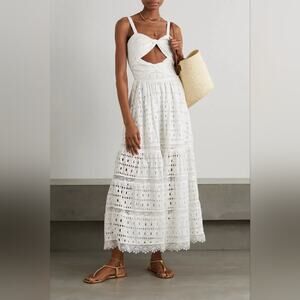 Waimari Rosie White Cotton Eyelet Maxi Dress Boho Resort Summer Bridal Size  XS